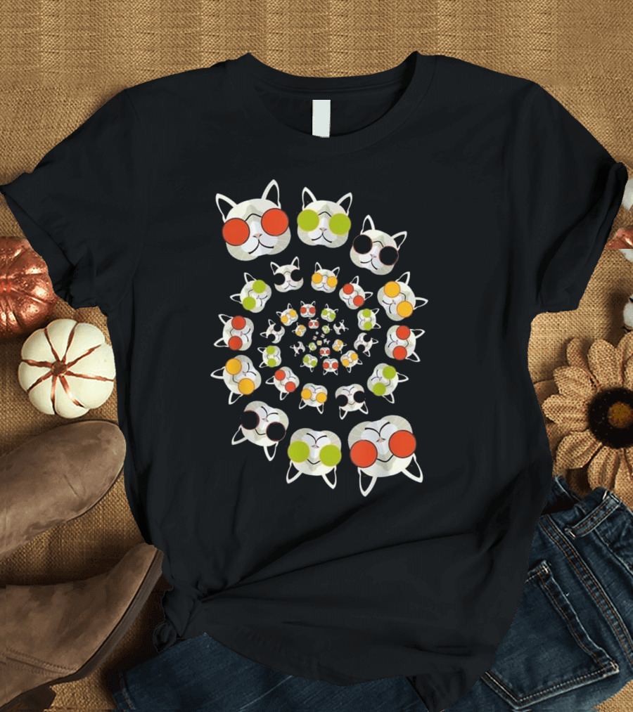 Spiral of Funny Cats with Colorful Sunglasses T-Shirt