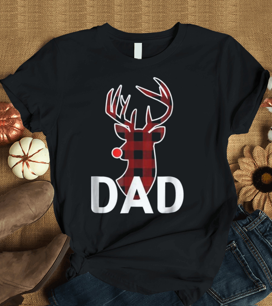 Dad Christmas Reindeer Plaid Family Matching Pajamas T-Shirt