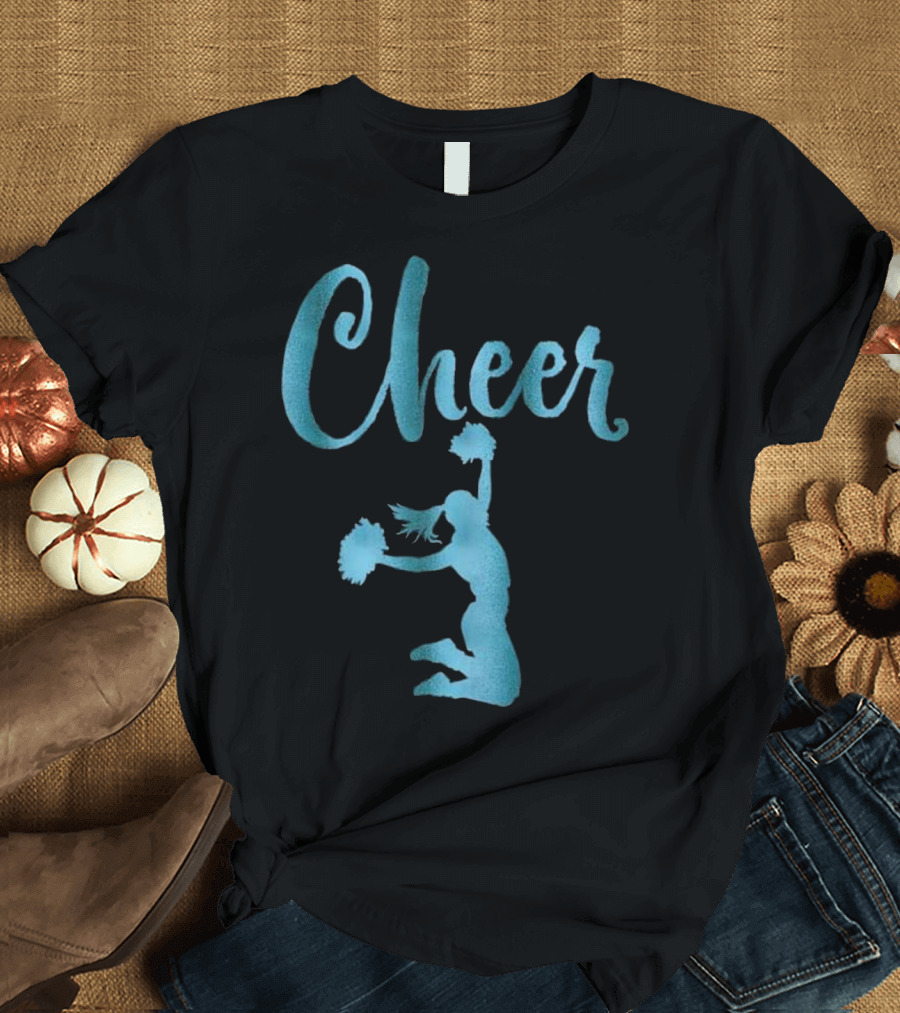 Cheerleading Cheer Teal Script with Cheerleader T-Shirt