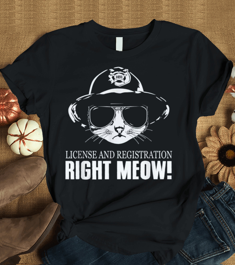 License And Registration Right Meow 1031 Firefighter Cat with Sunglasses T-Shirt