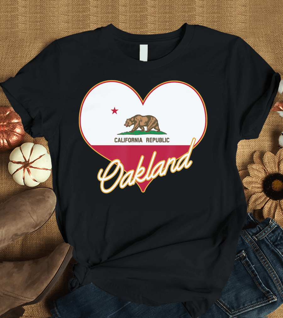 Oakland California Republic State Flag Heart T-Shirt
