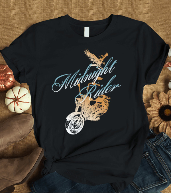 T-Shirt: Midnight Rider Vintage Motorcycle with Soaring Eagle T-Shirt Midnight Rider Vintage Motorcycle with Soaring Eagle T-Shirt