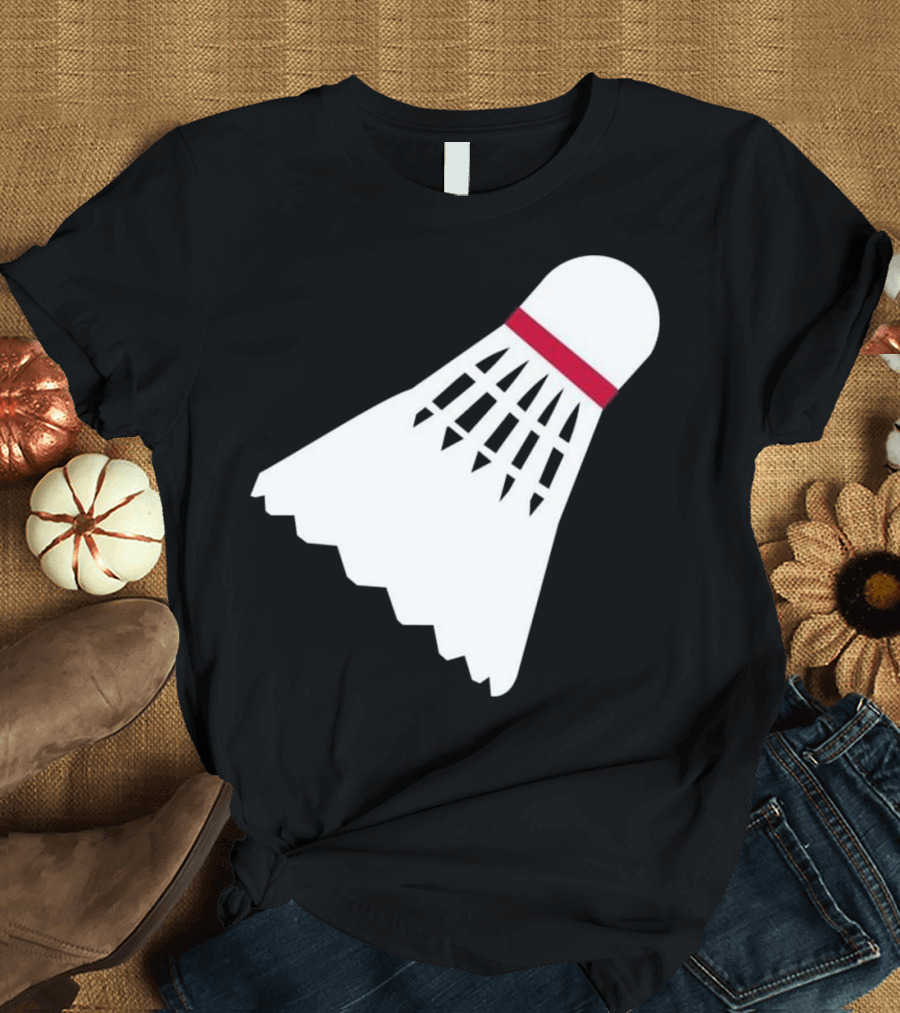 Badminton Shuttlecock Icon in White and Red T-Shirt