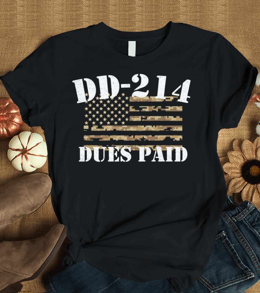 DD-214 Vintage Dues Paid American Flag Military T-Shirt