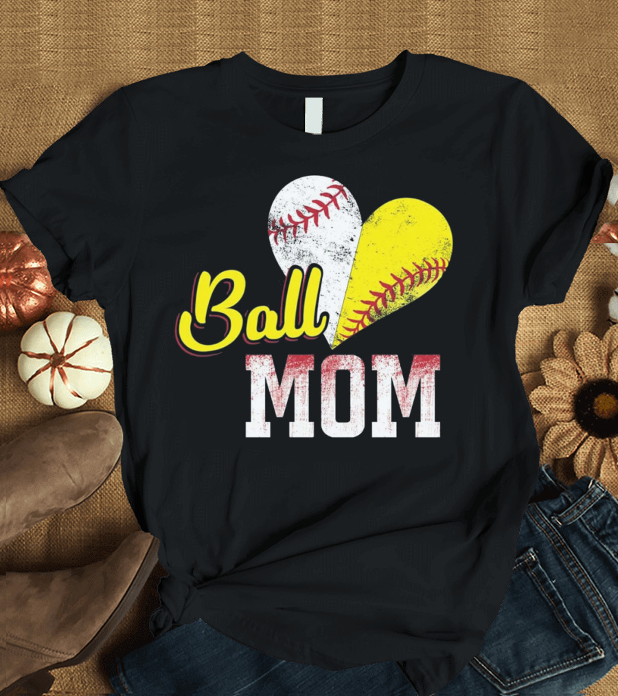 Ball Mom Heart Softball Baseball T-Shirt