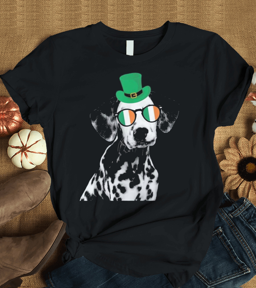 Dalmatian with Irish Hat and Flag Glasses for St. Patrick's Day T-Shirt