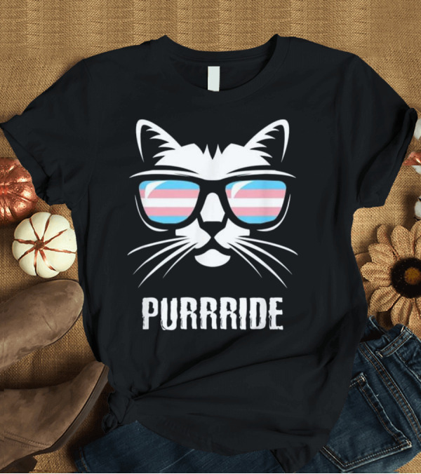 T-Shirt: Purride Transgender Pride Flag Cat with Sunglasses T-Shirt Purride Transgender Pride Flag Cat with Sunglasses T-Shirt