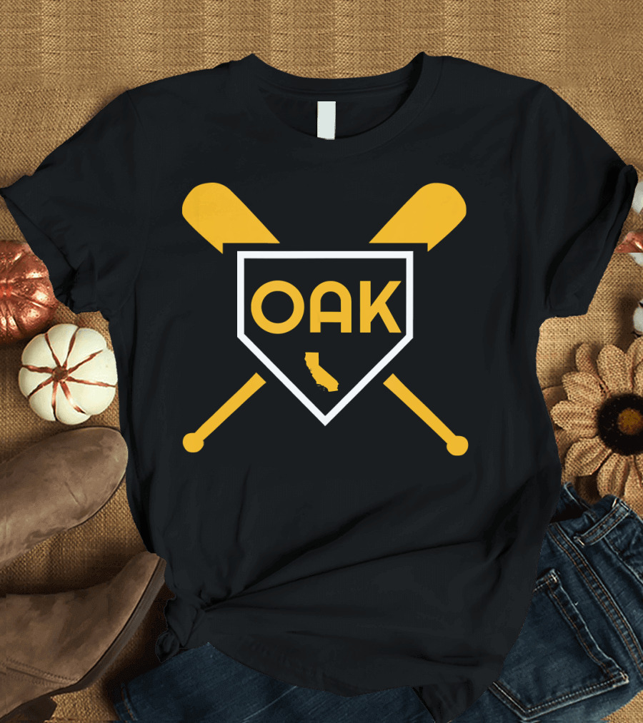 Oakland OAK Baseball Bats Home Plate California State T-Shirt