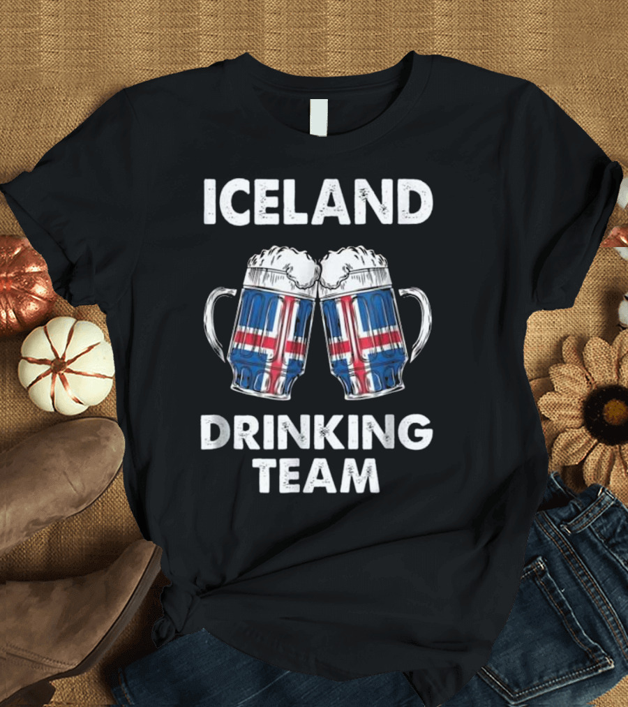 Iceland Drinking Team Cheers with Flag Beer Mugs T-Shirt