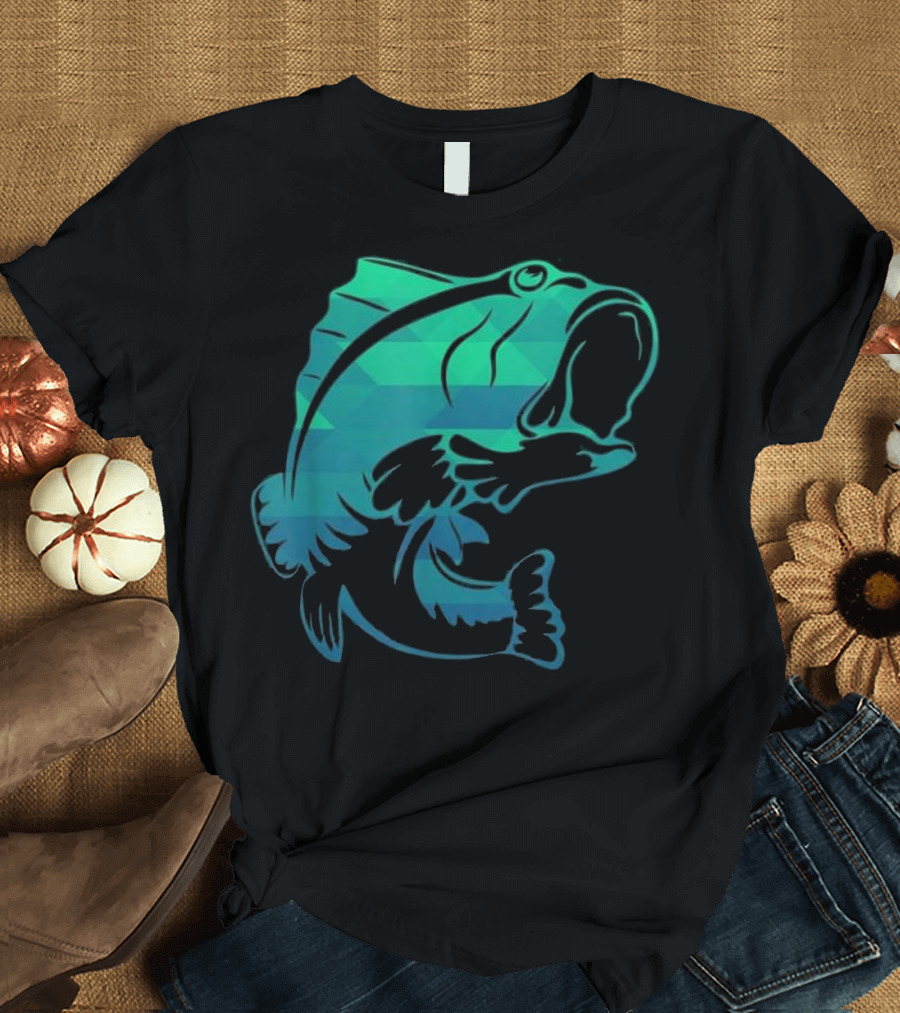 Fishing Bass Fish Geometric Colorful T-Shirt