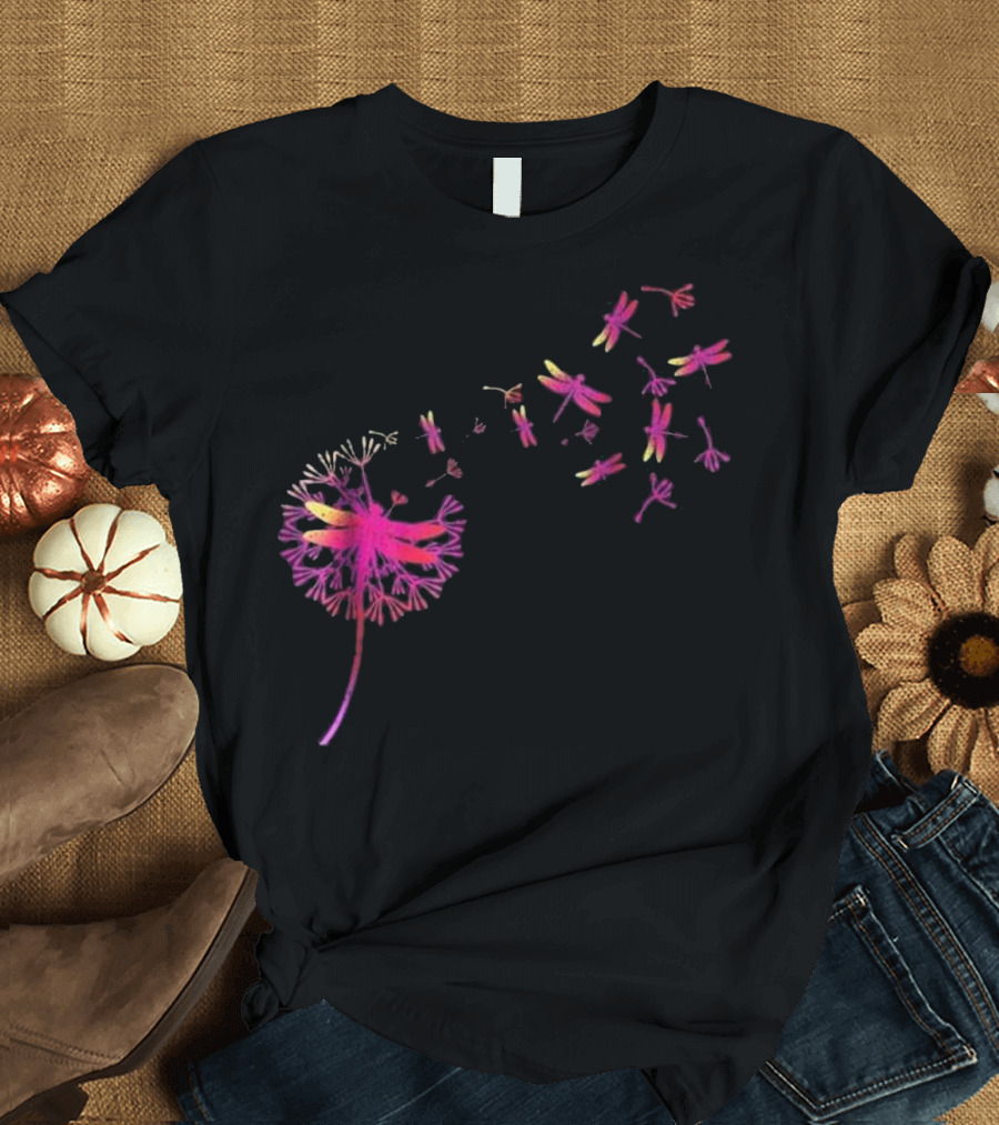 Dandelion and Dragonfly Awesome Burst of Colors T-Shirt