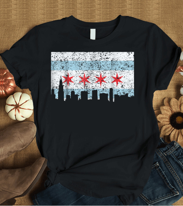 T-Shirt: Chicago Vintage Flag Skyline T-Shirt Chicago Vintage Flag Skyline T-Shirt