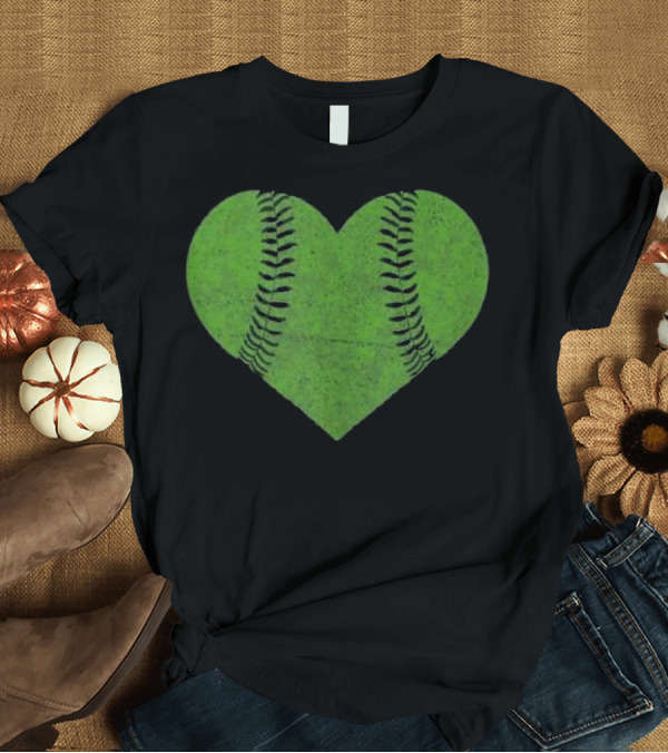 T-Shirt: Heart Shaped Green Baseball Softball T-Shirt Heart Shaped Green Baseball Softball T-Shirt