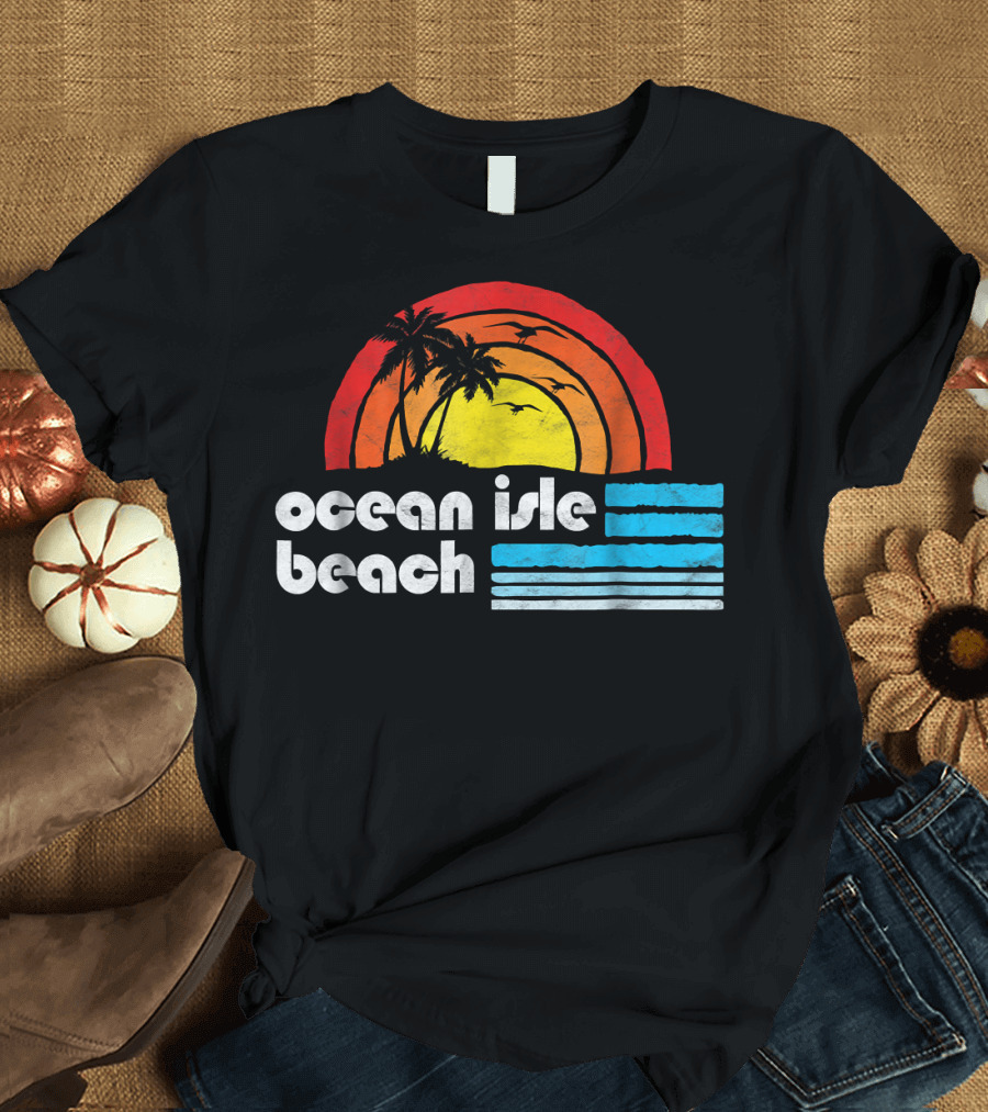 Ocean Isle Beach North Carolina Sur Retro Palm Sunset Stripes T-Shirt