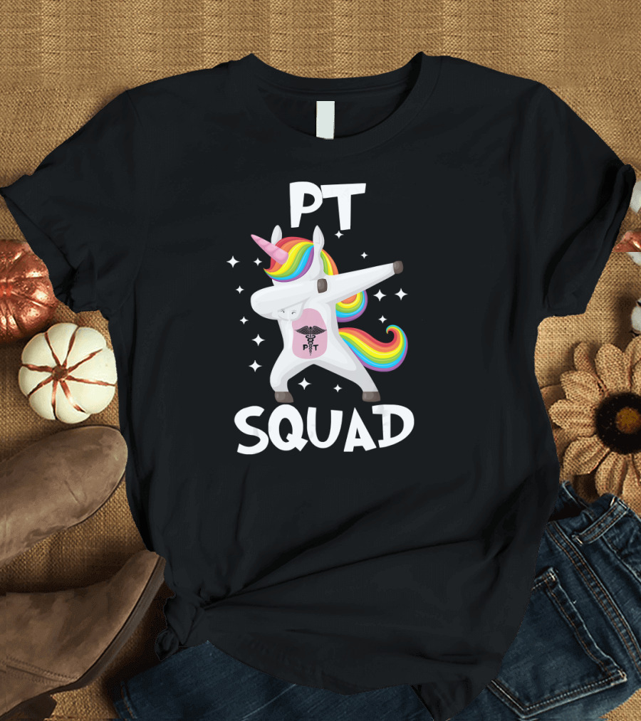 PT Squad Physical Therapy Dabbing Unicorn Rainbow Caduceus T-Shirt
