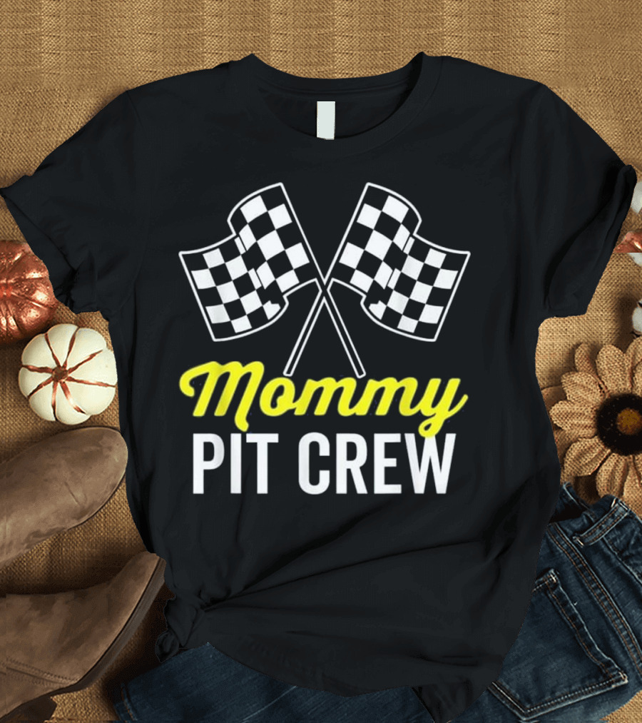 Mommy Pit Crew Racing Party Checker Flag T-Shirt