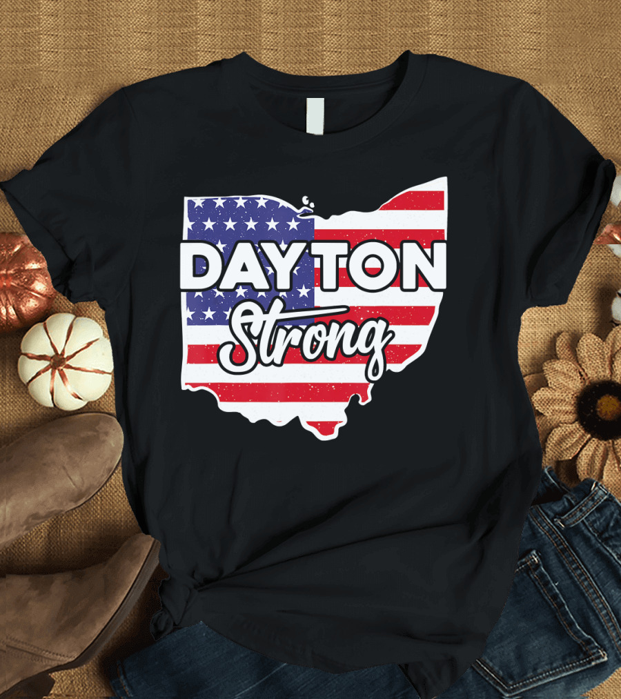 DAYTON STRONG Ohio American Flag Map T-Shirt
