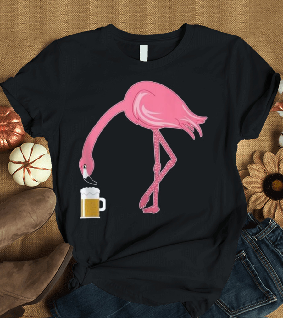 Flamingo with Beer Mug Party Craft Bee Art Lover T-Shirt