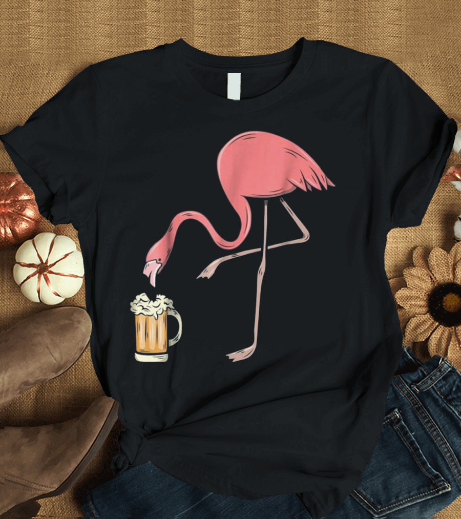 Flamingo Drinking Beer Funny Pink Flamin T-Shirt