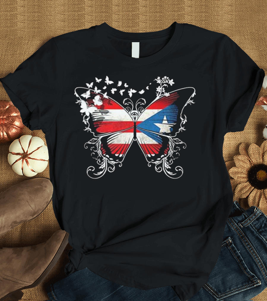 Puerto Rico Flag Butterfly T-Shirt