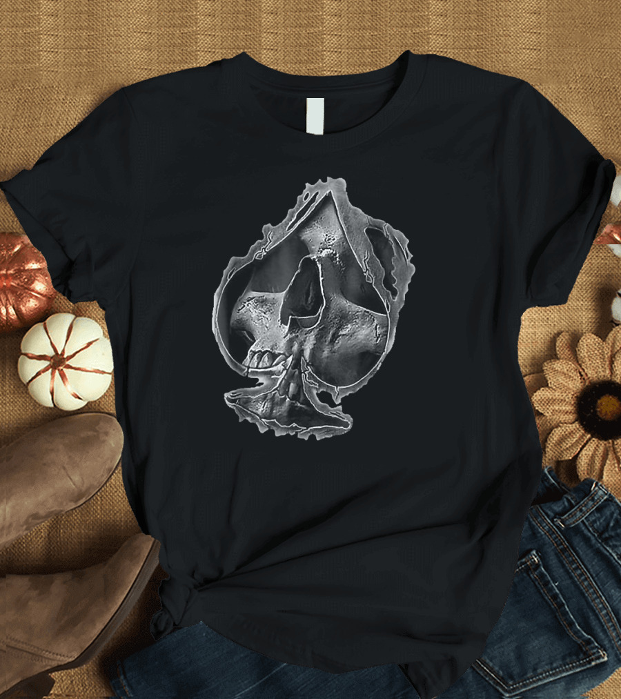 Skull in Spade Poker Card Game Biker Iconic T-Shirt