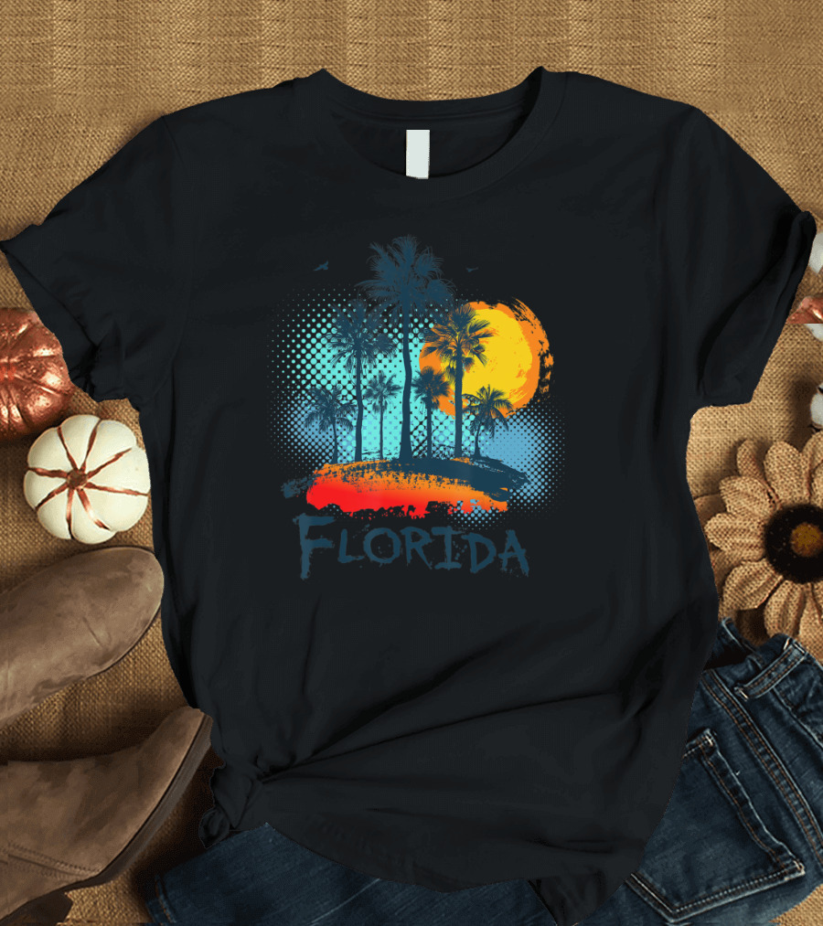 Florida Miami South Summer Ocean Beach Palm Sunset T-Shirt
