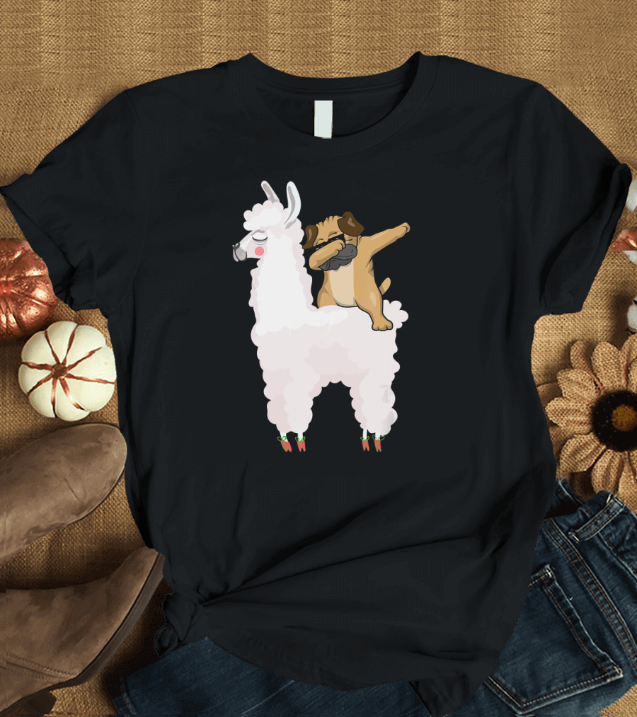 Pug Dabbing on Llama Adorable Cute Animals T-Shirt