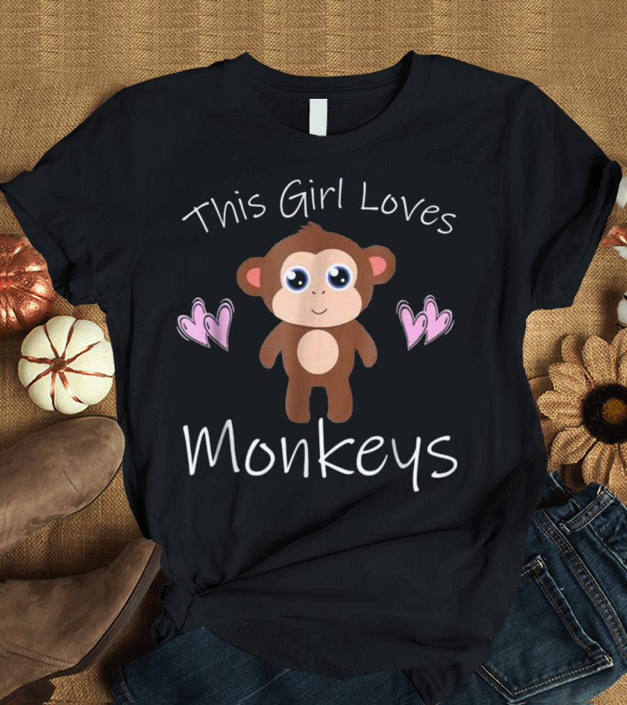 This Girl Loves Monkeys with Cute Cartoon Monkey and Hearts T-Shirt