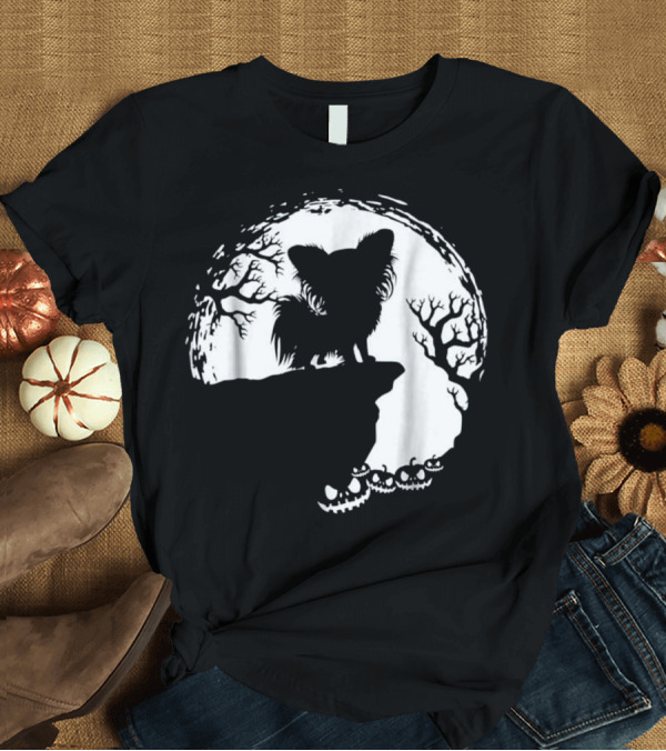 T-Shirt: Moonlit Silhouette of Dog with Pumpkin and Tree Scene T-Shirt Moonlit Silhouette of Dog with Pumpkin and Tree Scene T-Shirt