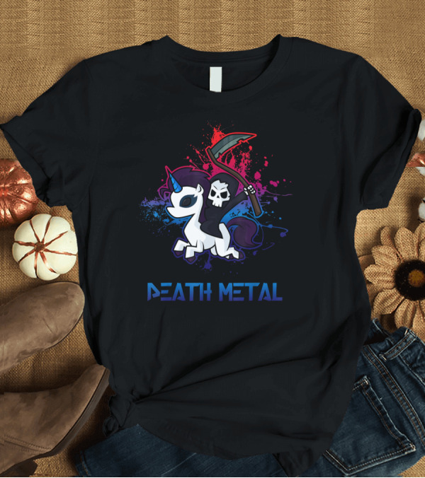 T-Shirt: Death Metal Grim Reaper Riding Unicorn T-Shirt Death Metal Grim Reaper Riding Unicorn T-Shirt