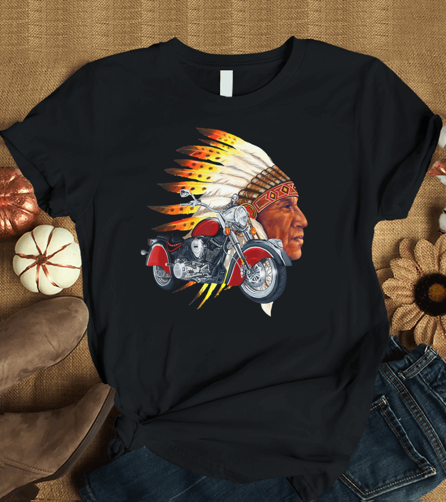 Indian Head Motorcycle Vintage Chief Headdress Iconic Cruiser T-Shirt