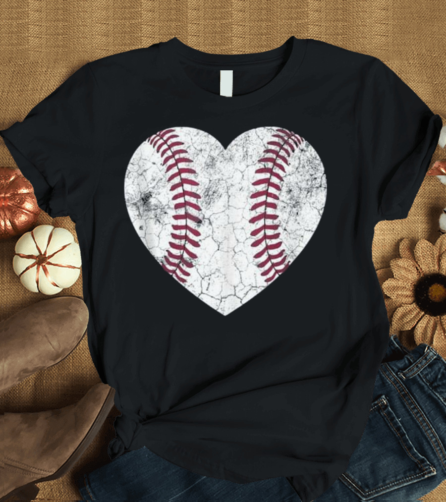 Mother's Day Distressed Heart Shaped Baseball Stitching T-Shirt