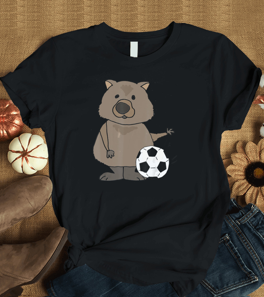 Smilemoretees Funny Wombat Playing Soccer Ball T-Shirt