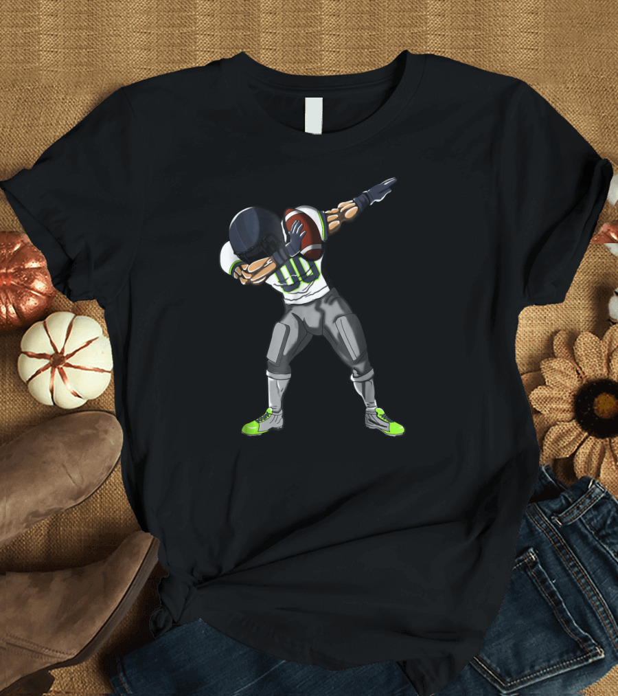 Football Dabbing Funny Gray Navy Player Cartoon T-Shirt