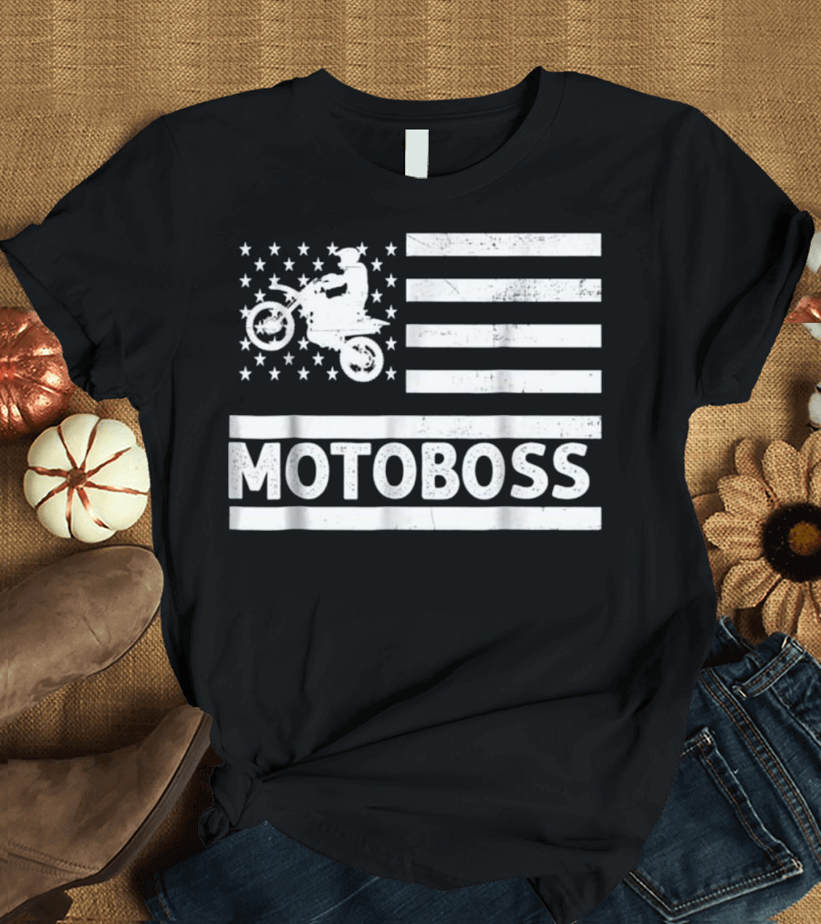 Moto Boss Braaap Dirt Bike Motocross Off Road American Flag Rider T-Shirt