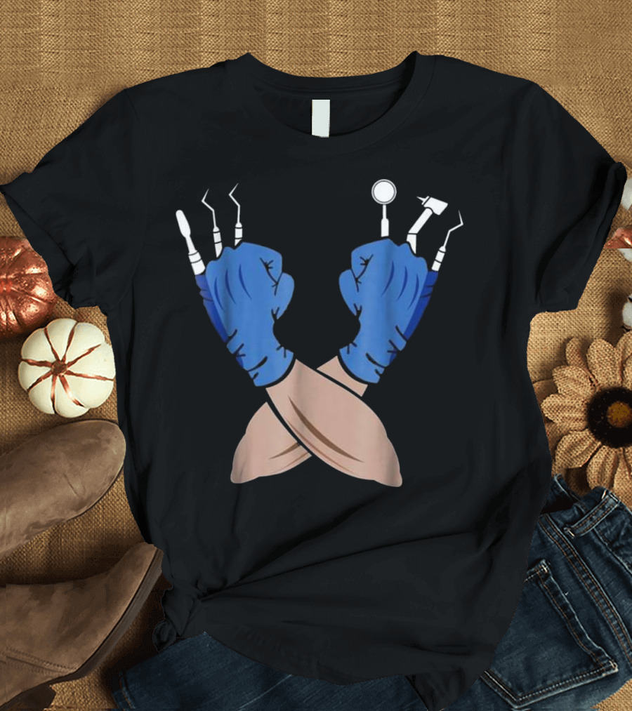 Wolve Dentist Job Funny Witch Gloves Crossed Dental Tools T-Shirt