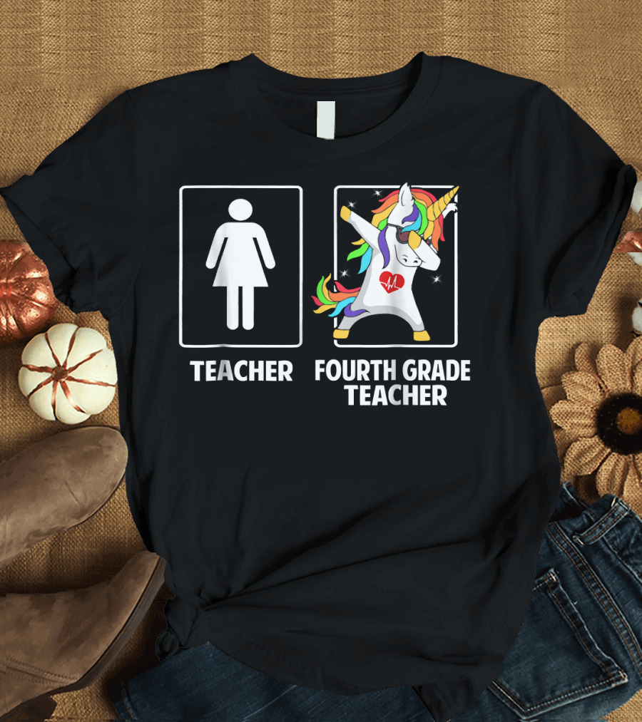 Teacher Unicorn Dabbing Fourth 4th Grade Teacher T-Shirt
