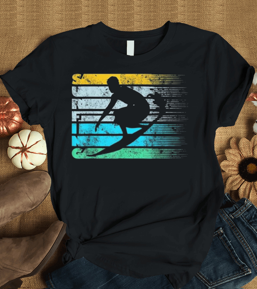 Cool Surfing Vintage Silhouette Distressed Retro Surfing Adventure T-Shirt