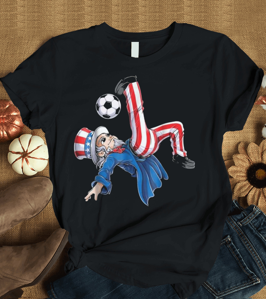 Uncle Sam Soccer Kick American Flag Pants T-Shirt