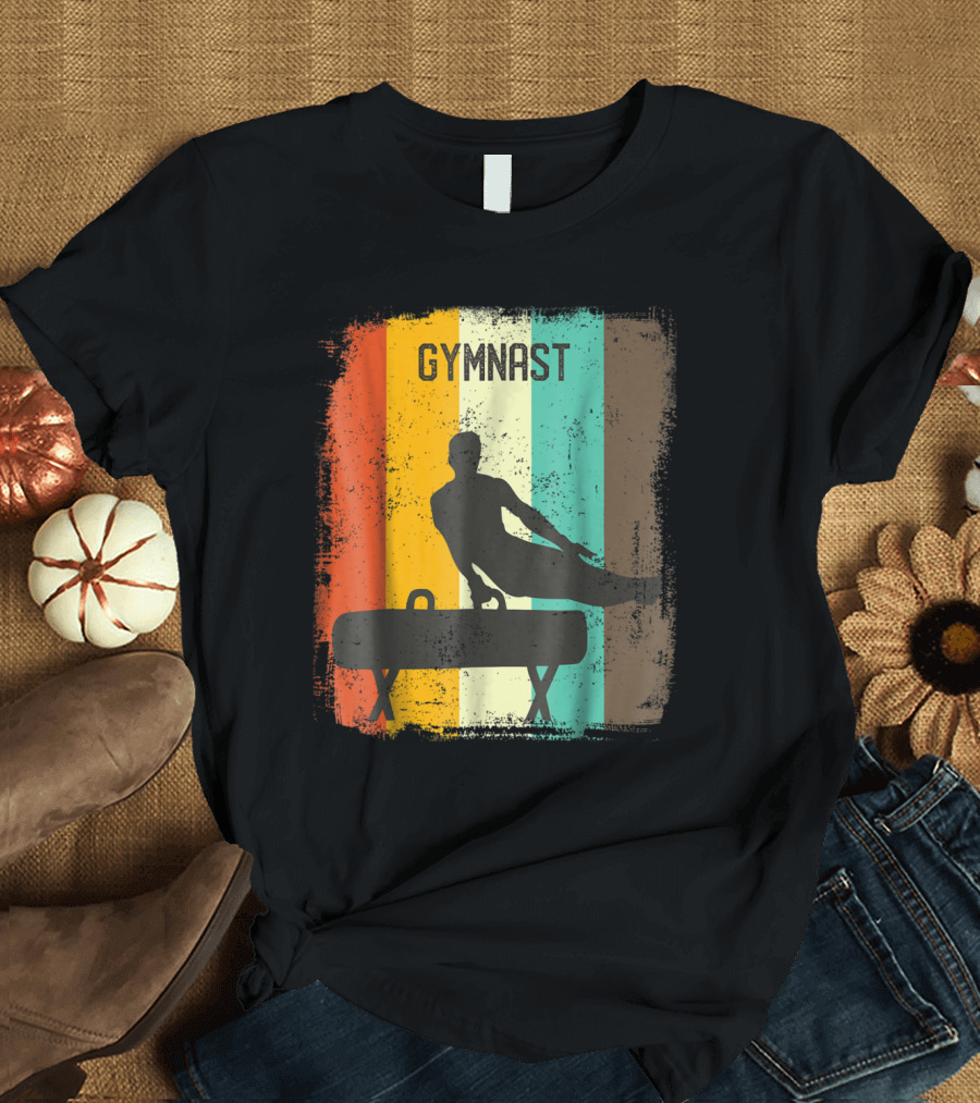 Gymnastics Pommel Horse Vintage 70s Retro Stripes T-Shirt