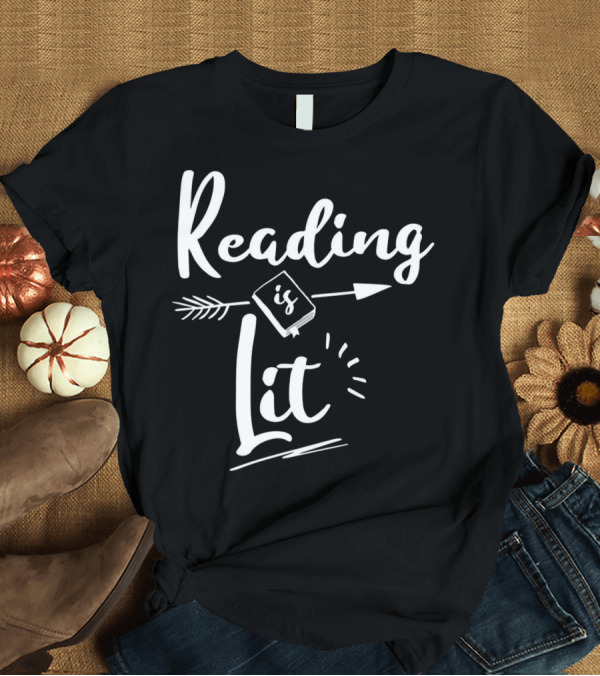 T-Shirt: Reading is Lit Arrow Book Fun Premium T-Shirt Reading is Lit Arrow Book Fun Premium T-Shirt