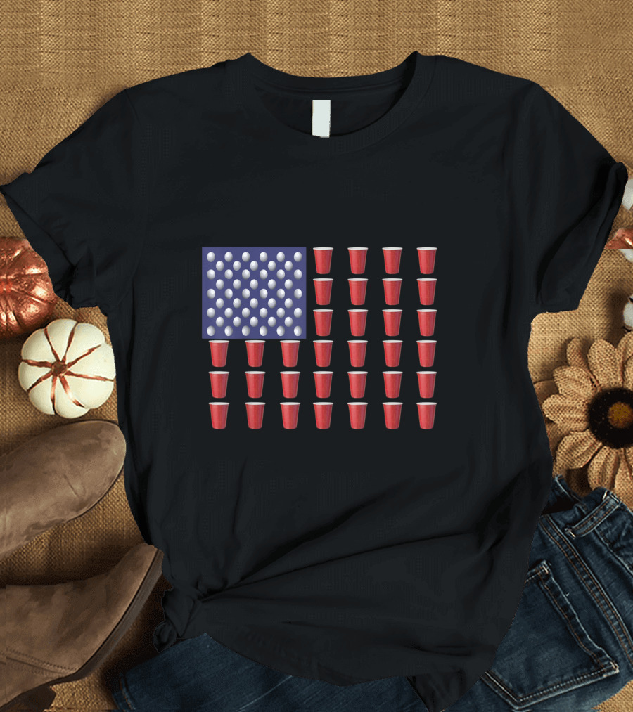 American Flag Beer Pong Red Cup USA T-Shirt