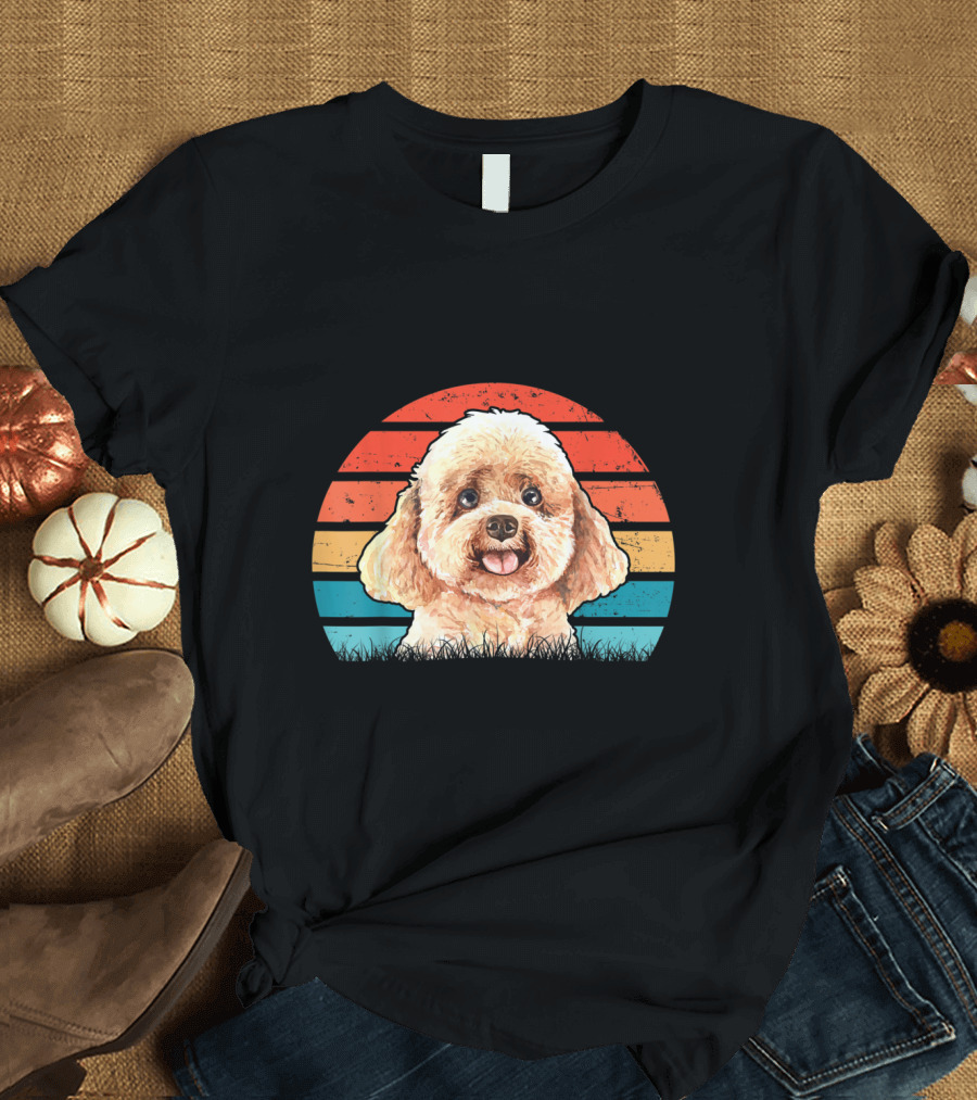 Vintage Poodle Dog Lovers Retro Sunset Stripes T-Shirt