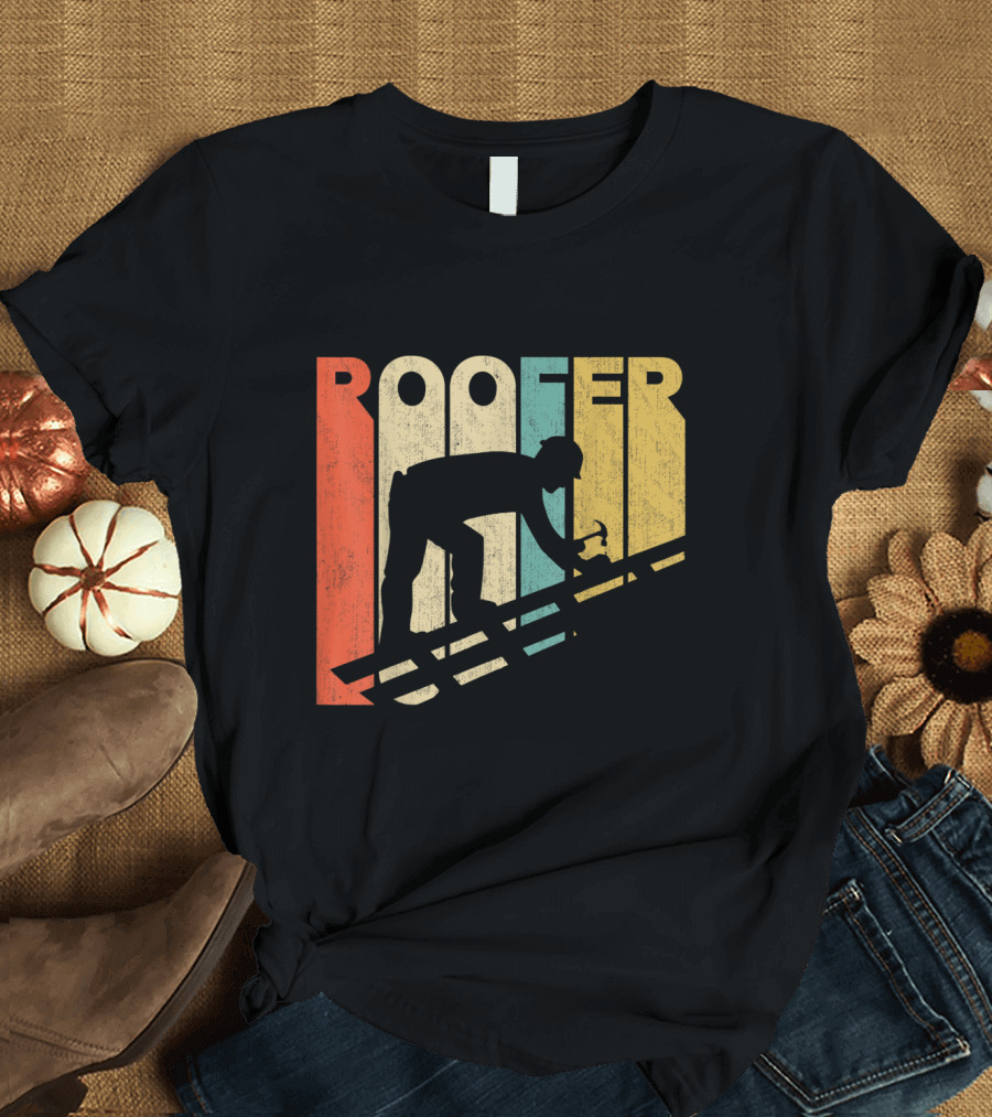 Vintage Roofer Silhouette on Retro T-Shirt