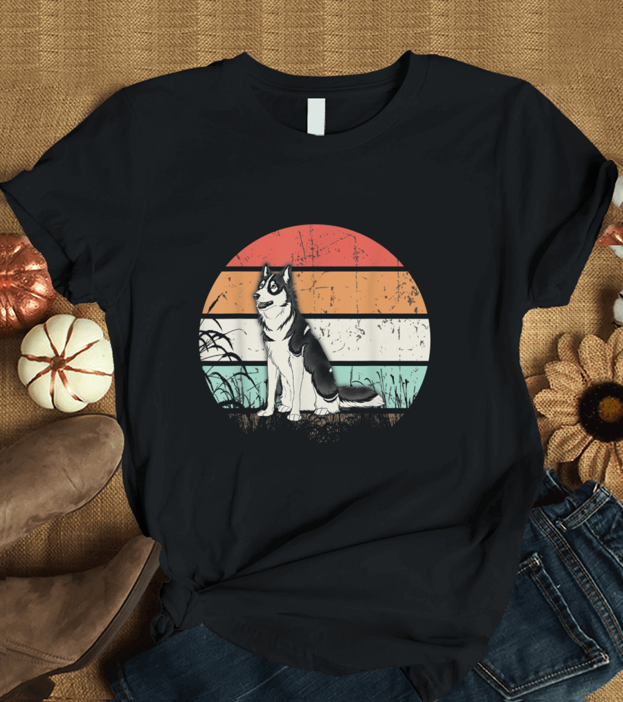 Vintage Siberian Husky Retro Sunset T-Shirt