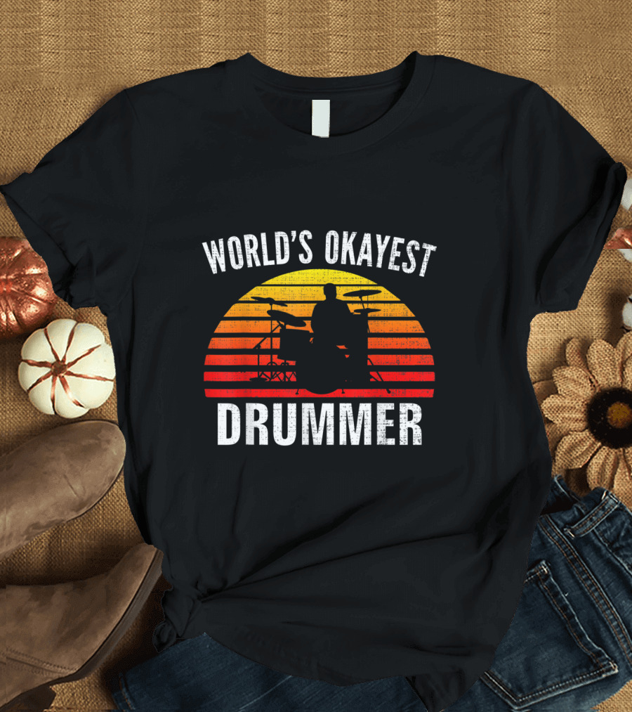 World's Okayest Drummer Vintage Sunset T-Shirt