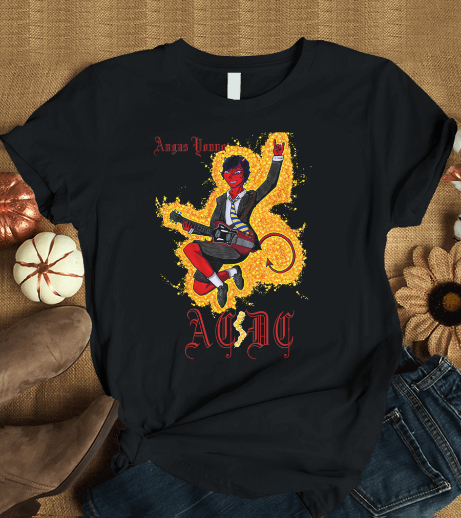 Acdc Angus Young Devil Rock Guitar Poster T-Shirt