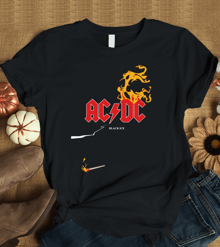 Acdc Black Ice Flame With Matchstick T-Shirt