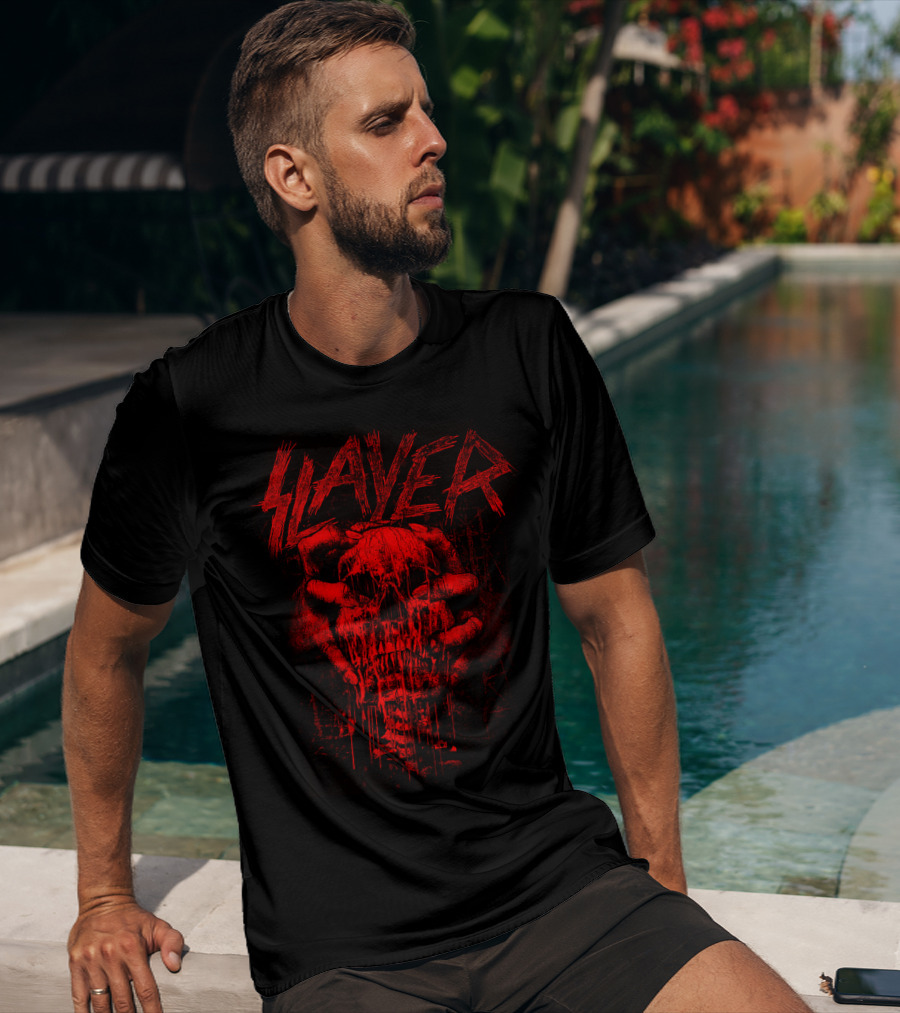 Slayer Red Skull With Hands Gripping Face T-Shirt