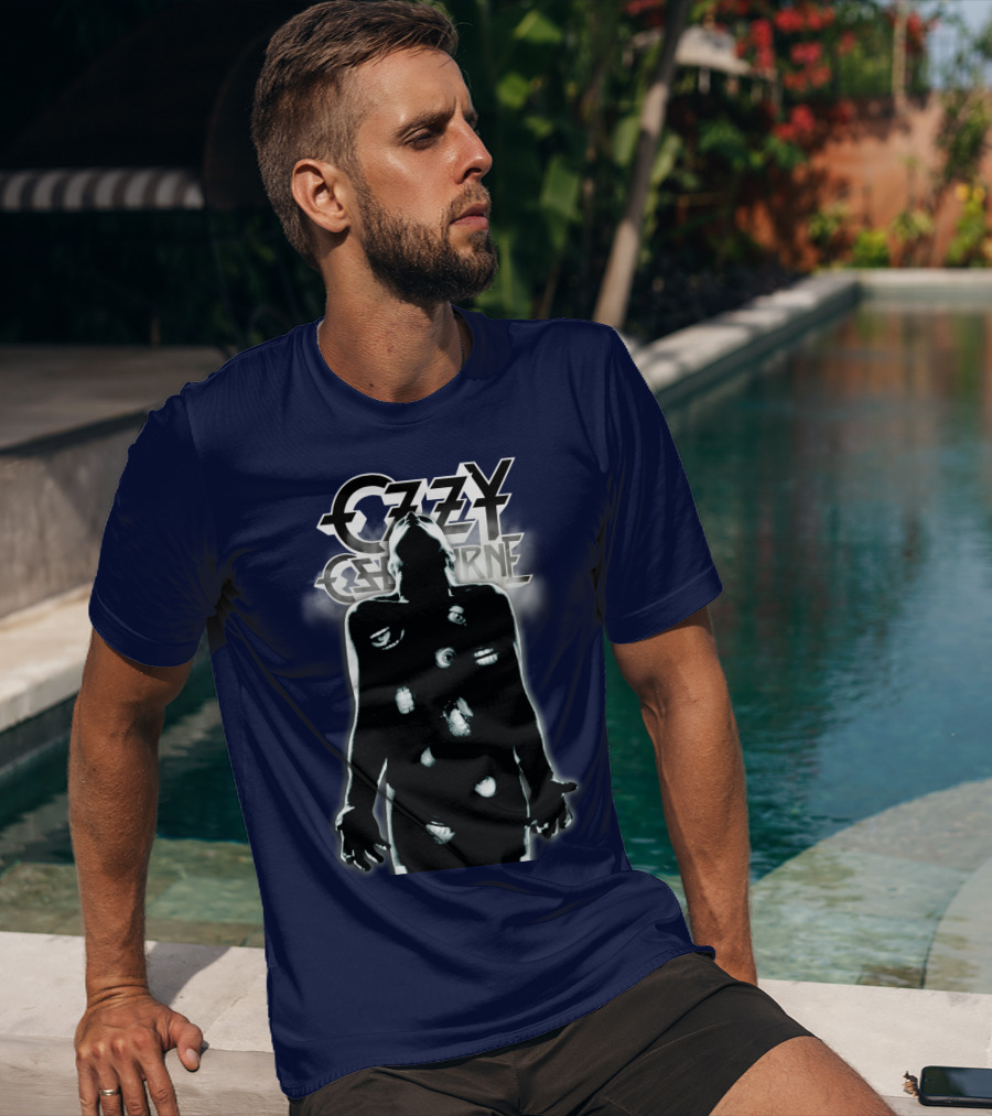 Ozzy Osbourne Black Silhouette With Logos And Light Effects T-Shirt